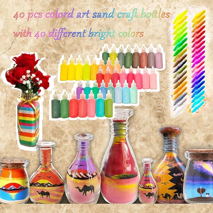 Jdhhjgg 40Colors Art Sand,DIY Arts and Crafts Kit,Scenic Sand Kits for Kid's Painting,DIY Drawing,Wedding Decoration,Vase Glass Sand,Halloween Day Supplies,Party Favors Gifts,1.25oz Bottle