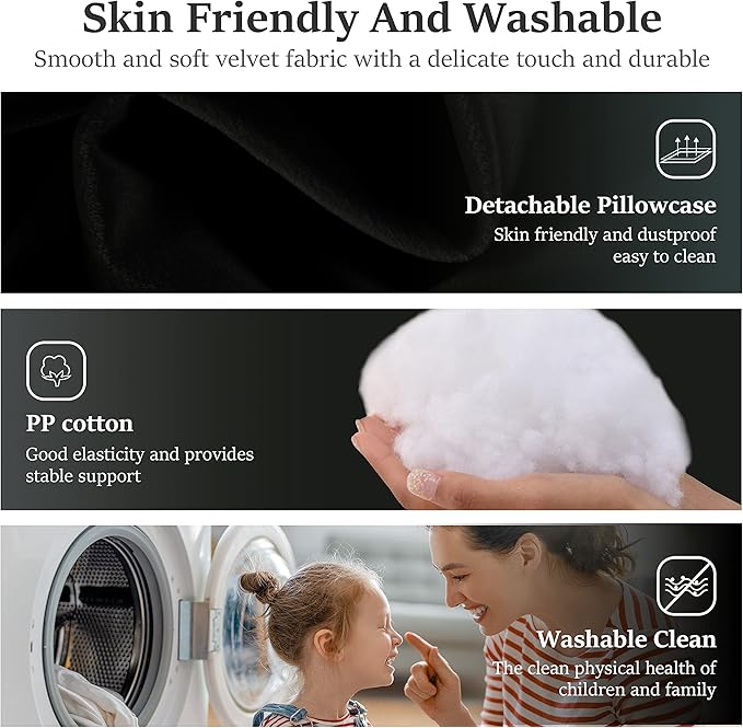 Wedge Headboard Large Bolster Pillow Reading Pillows for Sitting in Bed Adult， Velvet Triangular Cushion Backrest Lumbar Back Support Upholstered Daybed Sit Up Book Pillows（Black, Queen）