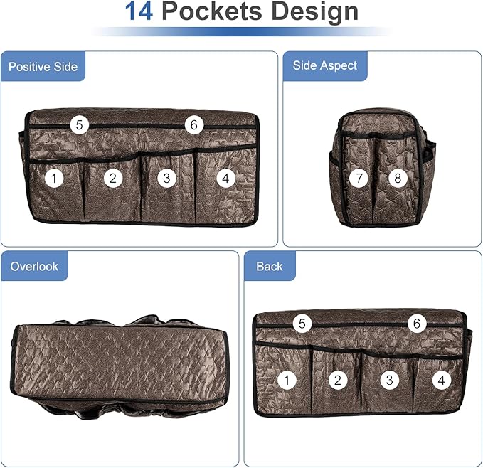 DECKALY TV Remote Control Holder for Armchair, Arm Chair Caddy for Recliner 14 Pockets, Non-Slip Sofa Armrest Organizer Storage for Cell Phone TV Remote Control Magazines (Brown)