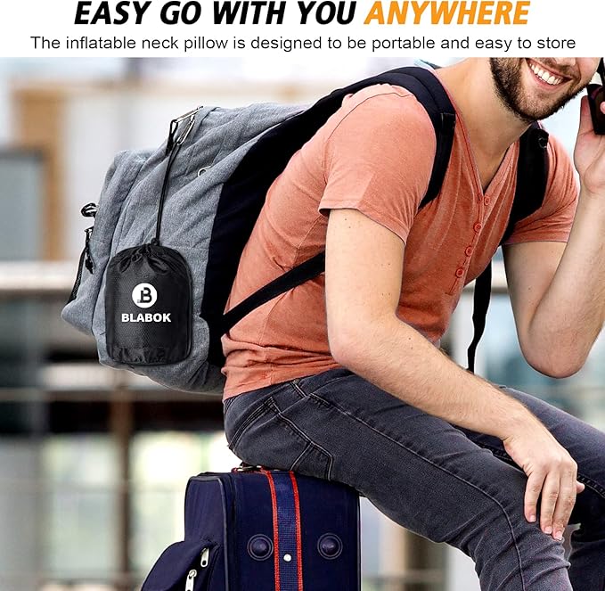 Inflatable Travel Pillow,Multifunction Travel Neck Pillow for Airplane to Avoid Neck and Shoulder Pain,Support Head,Neck,Used for Sleeping Rest, Airplane and Home Use,with Eye Mask, Earplugs,Gray