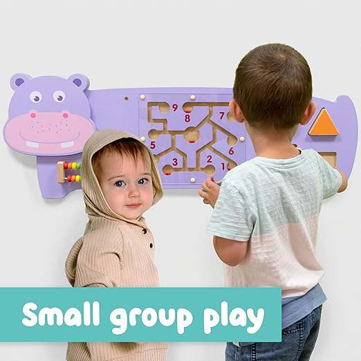 SPARK & WOW Hippo Activity Wall Panel | Ages 18m+ | Montessori Sensory Wall Toy | 3 Activities | Busy Board | Toddler Room Decor