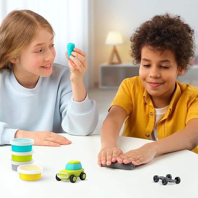 Fat Brain Toys Hey Clay Eco Cars, Air Dry Clay Kit with Interactive App for Kids & Tweens, Modeling Clay and Crafts Set