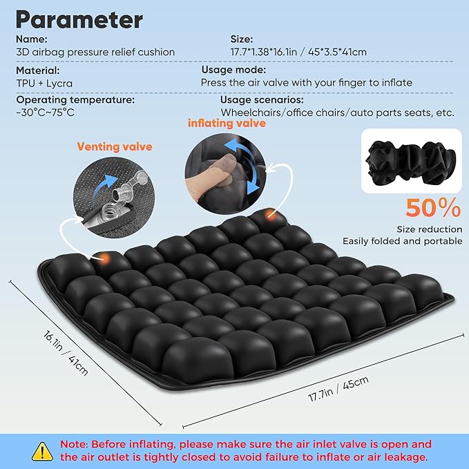 Upgrade Airplane Seat Cushion Without Air Pump, Inflatable Seat Cushion for Long Flights, Portable Wheelchair Cushions, Adjustable Air Cushion with Non-Skid Bottom Relief Discomfort in Coccyx