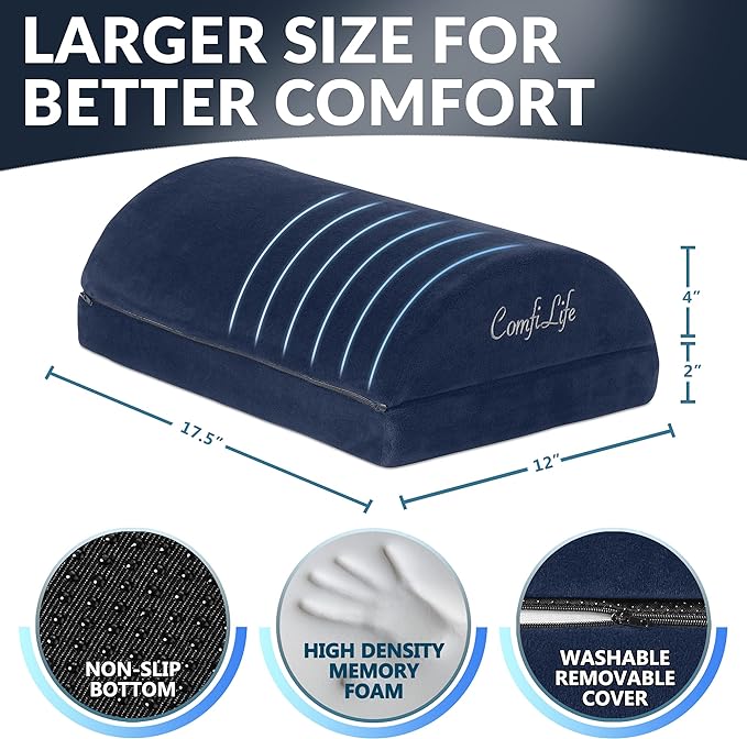 ComfiLife Foot Rest for Under Desk at Work – Adjustable Height Memory Foam Foot Stool for Under Desk, Office Chair & Gaming Chair – Ergonomic Footrest for Back & Hip Pain Relief (Navy)
