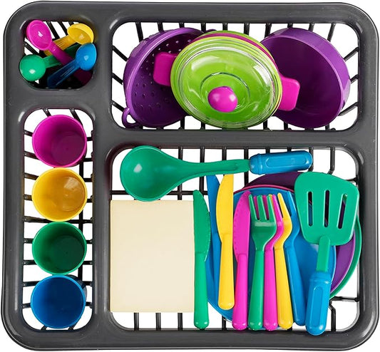 Kids Play Dishes for Kids Kitchen Playset Accessories - 27Pcs Kitchen Toy Dishes for Kids Kitchen Accessories Kids Play Plates and Bowls Sets - Kids Dishes Playset for Outdoor Play Kitchen Accessories
