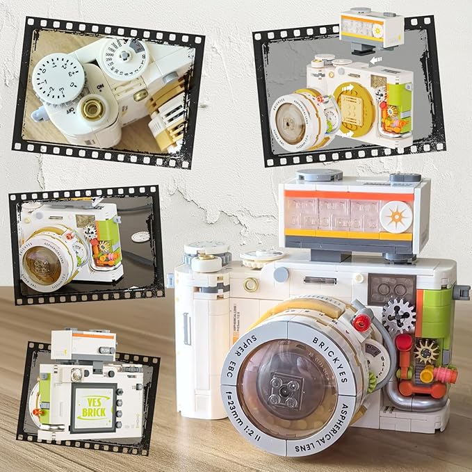 Vintage Camera Mini Building Set for Adults, White Classic Replica Toy Camera, Creative Gifts for Teens Boys Girls 8+ Photographer(508 pcs)