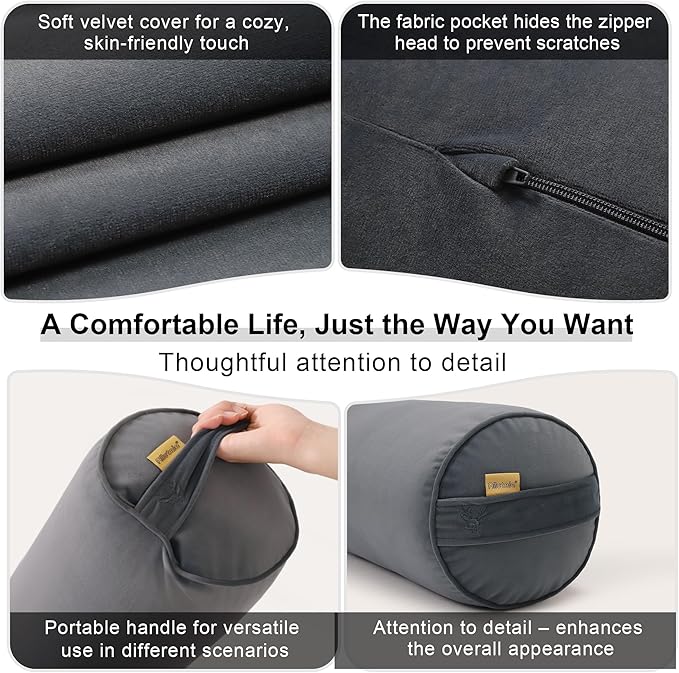 Bolster Pillow for Bed – Long Round Body Pillow for Adults, Cuddle Pillow for Sleeping, Full-Length Support,47.24 x 7.87 Inches,Charcoal Gray