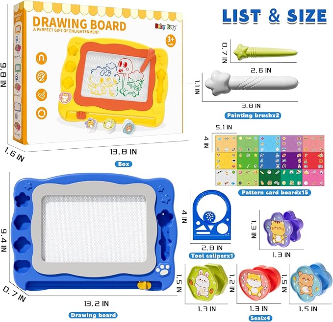 Large Magnetic Drawing Board for Toddlers, Magnetic Doodle Board for Kids, Etch A Sketch Magnet Erasable Writing Pad, Preschool Education Travel Toys for Kids Boys Girls Age 3 4 5 6 7 8 Years Old
