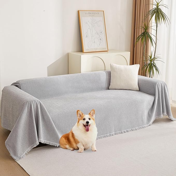MYSKY HOME Sofa Cover for Dogs Washable for Sofa Boho Couch Cover Cover for Sofa Couch Cover Blanket Couch Cover Thick Durable Sectional Couch Covers Furniture Protector, 71"x 150", Light Gery