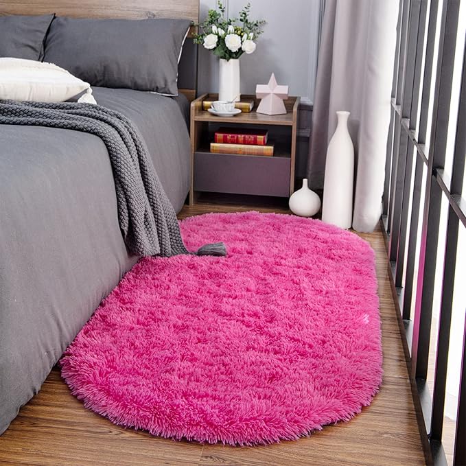 Noahas Ultra Soft Fluffy Bedroom Rugs Kids Room Carpet Modern Shaggy Area Rugs Home Decor 2.6' X 5.3', Hot Pink