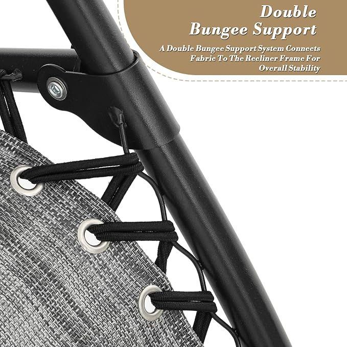 Athena Collection Zero Gravity Outdoor Lounge Chair Set of 2 with Cup Holder, 25" Width Pool Lounge Lawn Chairs Reclining, Outdoor Chaise for Beach Patio Backyard Outside, Dark Grey