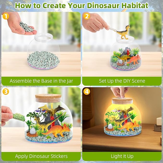 Light Up Terrarium Kit for Kids — Build a Prehistoric Dinosaur Habitat | Dinosaur Toys for Kids, Science Kits, Arts and Crafts for Kids, Boys Toys Ages 4+, Kids Gifts