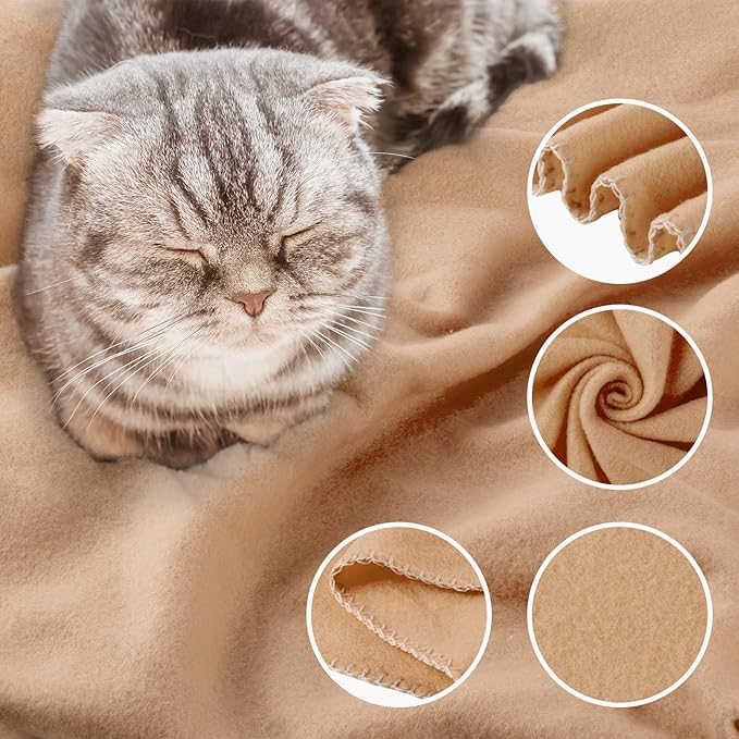 Buryeah 10 Pcs Fleece Blanket Bulk Soft Warm Fleece Blankets Cozy Lightweight Throw Blankets Plush Pet Throw Blanket for Home Bed Sofa Office Wedding Gifts Travel(50" x 60",Khaki)