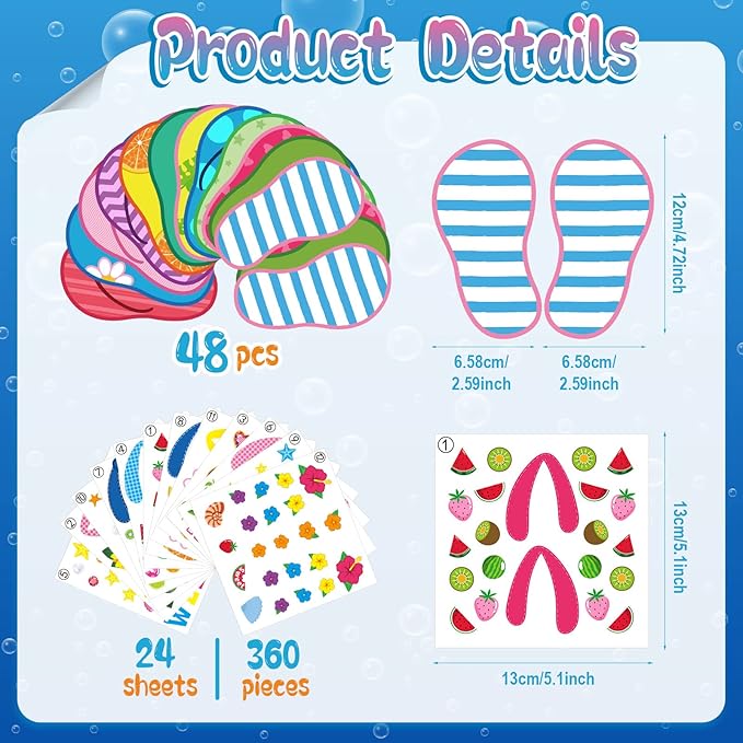 Harloon 48 Set Flip Flop Craft Kits for Kids Summer DIY Flip Flop Sticker Art Craft Set Preschool Craft Kits Kids DIY Flip Flop Art Craft for Summer Hawaiian Party Classroom Home Game Activities Favor