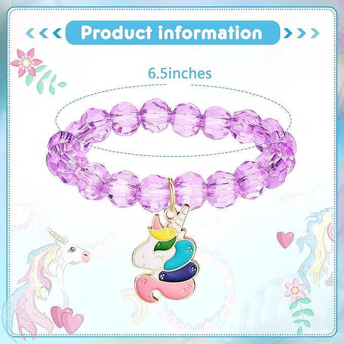 Hicarer 9 Pieces Unicorn Girls Bracelets for Toddler Little Girls Rainbow Bracelets Princess Colorful Cute Beaded Jewelry for Gift Goodie Bag Stuffers Birthday Party Favors(Fresh Style)