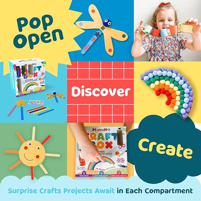 Craft Box for Kids - 10 Creative Arts and Crafts for Kids Ages 4-8, Fun, No Mess Educational Preschool & Homeschool Art Projects, Toddler Crafts Kit Supplies, 3 4 5 6 7 8 Year Old Girls & Boys