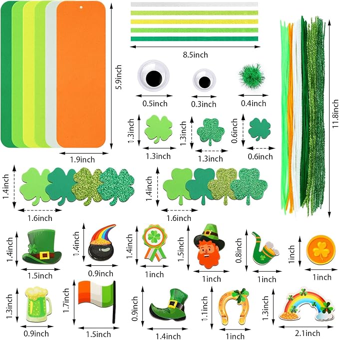 JULBEAR 36 Sets St. Patrick's Day Crafts Kits, Shamrock Bookmark Craft Kits DIY Blank Foam Bookmarks Decorations Leaf Foam Stickers Arts for Kids Classroom Activity St Patrick's Day Party Favors