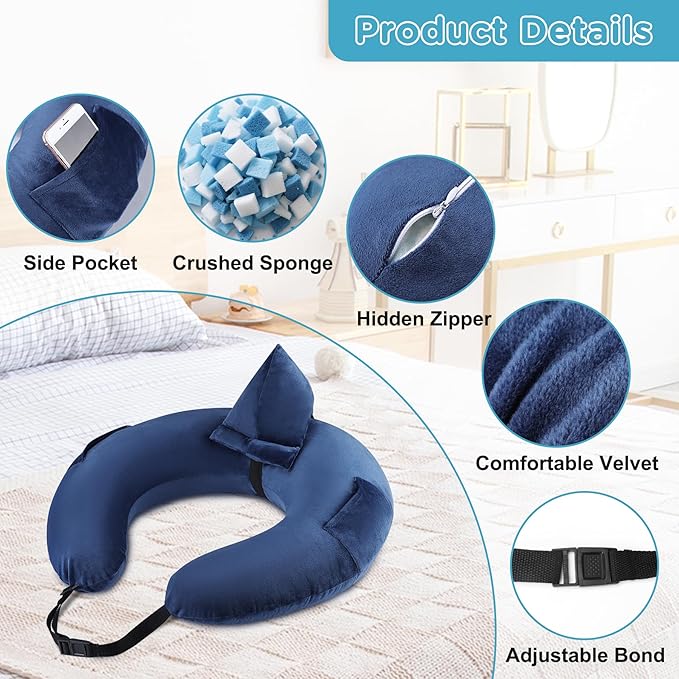 Crochet Lap Support Pillow - Multi-Purpose Reading Pillow for Gaming/Working/Nursing, with Removable Extra Back Pillow for Lumbar & Back Support, Enlarged U-Shape Gaming Lap Pillow, Blue