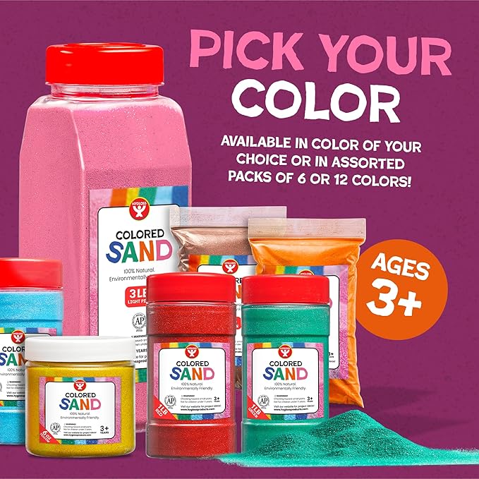 Hygloss Products Colored Play Sand - Assorted Colorful Craft Art Bucket O' Sand, Bright Rainbow, 1 lb