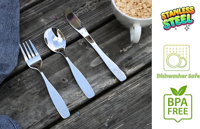 Exzact Children's Flatware Kids Silverware 6pcs, Toddler Utensils, Dishwasher Safe, 24 Months+