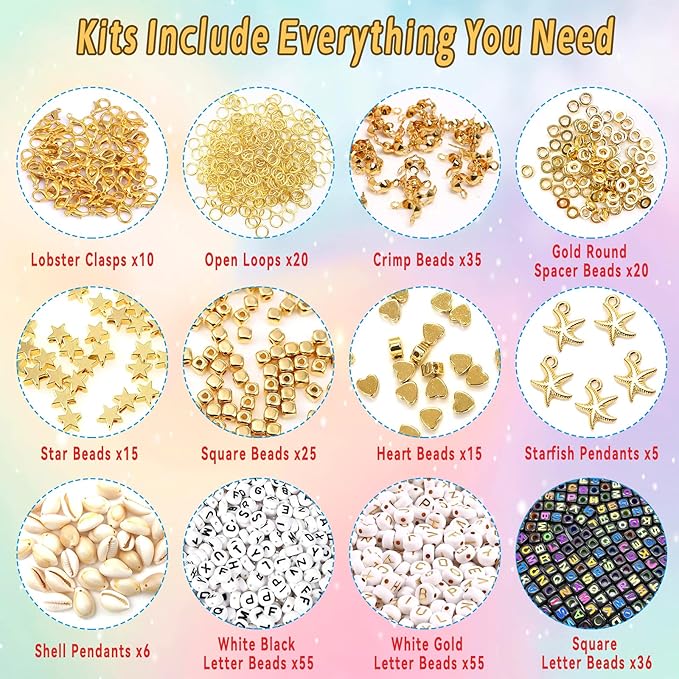 Clay Beads Arts and Crafts Kit for Jewelry Making, With Smiley Letter Beads, Gifts for Girls Age 6-12