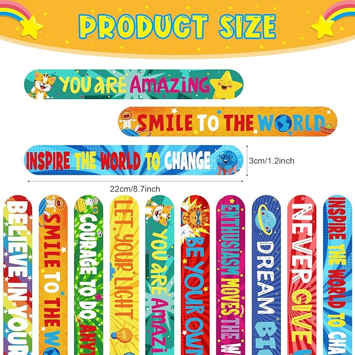 Frienda Inspirational Gift Set Motivational Slap Bracelets with Button Pins Encourage Bracelet for Students School Rewards Gifts