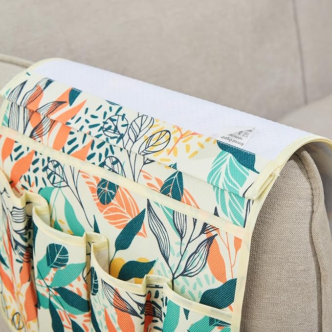 FLYILY Sofa Armrest Organizer Non-Slip Arm Chair Hanging Caddy Remote Control Holder for Magazine,Tablet, Phone, Books, Glasses(BigLeaf,13in)