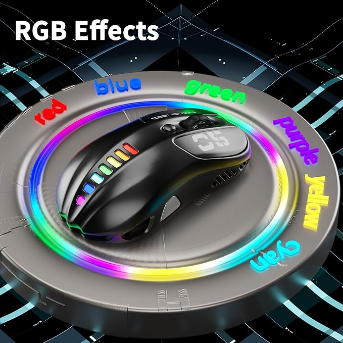 Uciefy Wireless Bluetooth Mouse, Dual Mode (BT5.1&2.4GHz) Rechargeable LED Wireless Mouse, Ergonomic Computer Mice for Laptop/PC/Mac -Black