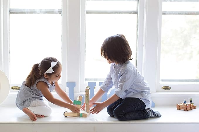 Tegu Robo Magnetic Wooden Block Set, Electric Aqua, 8 PIECE