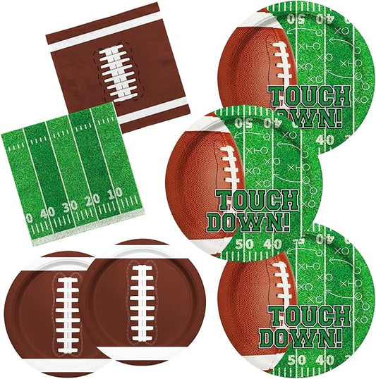 Football Party Supplies Kit Serve 50,Includes Touchdown Dinner Plates, Dessert Plates and Napkins for Football Birthday Party Football Game Day Tailgate Party Decorations