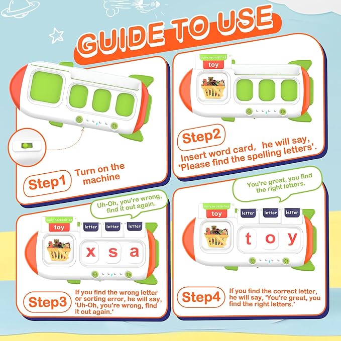 Talking Flash Cards, Reusable Writing Drawing Montessori Toys, Learning Toys 336 Words (Rocket, Pocket-Size)