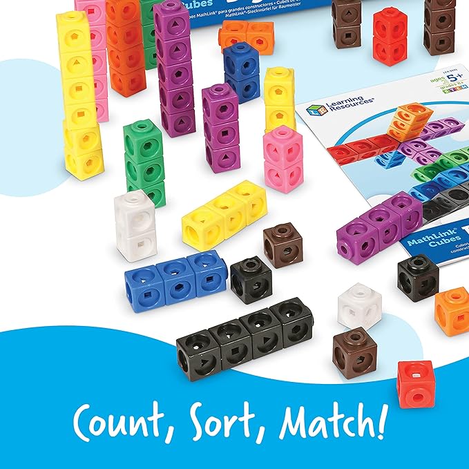 Learning Resources MathLink Cubes Big Builders - Set of 200 Cubes, Ages 5+, Develops Early Math Skills, STEM Toys, Math Games for Kids, Math Cubes for Kids,Stocking Stuffers