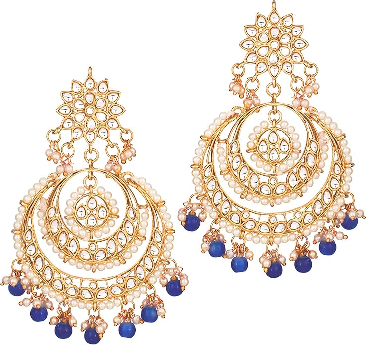 Aheli Bollywood Ethnic Chandbali Style Big Earrings Maang Tikka Set Traditional Fashion Jewelry Gift for Women