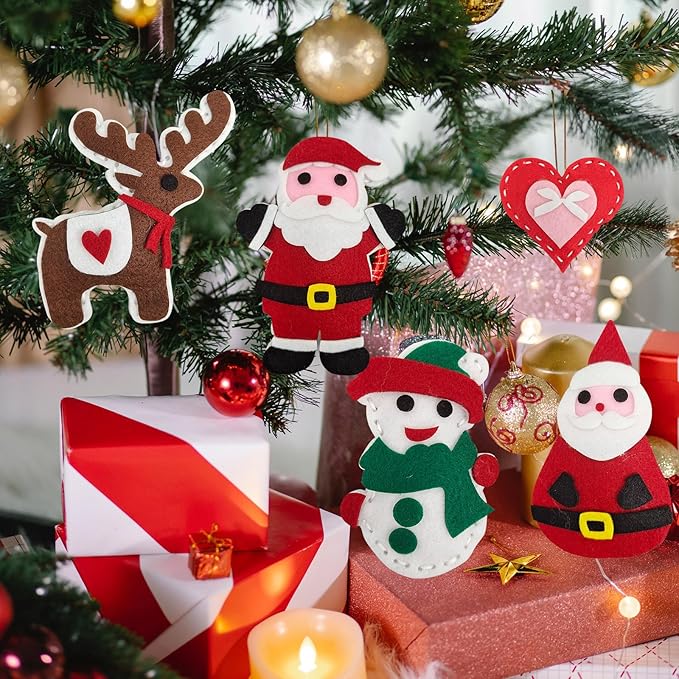 Jtnohx Sewing Kit for Kids, Felt Christmas Ornaments Set, 5 Sets DIY Craft Kits - Christmas Deer, Santa Claus, Snowman, Heart, Christmas Tree Decor for Home Party Decorations