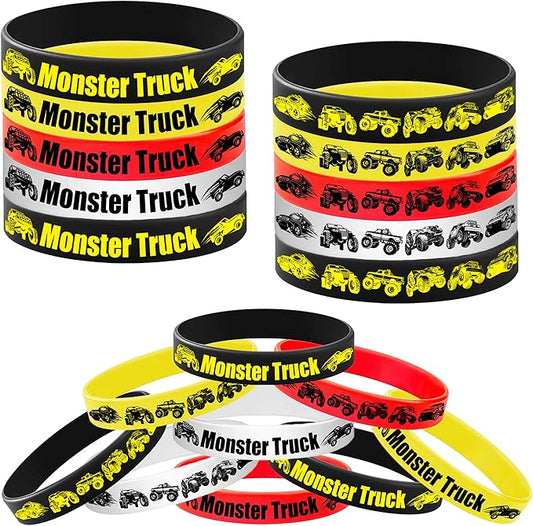 24PCS Monster Truck Rubber Bracelets Silicone Wristbands -Big Car Party Supplies Birthday Racing Baby Shower Party Favors