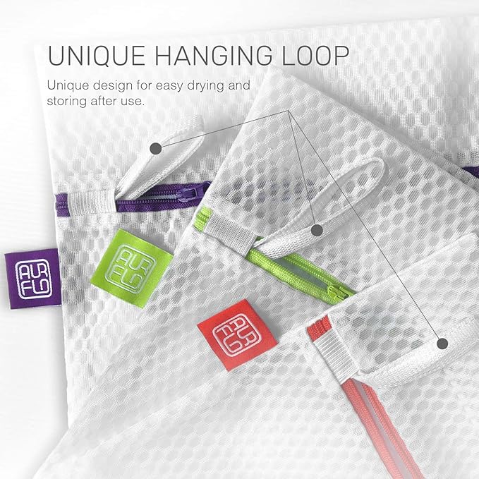 Mesh Laundry Bags for Delicates – 3 Medium Durable Net with Anti Rust Zipper, Hanging Loop-Garment Safe Wash Bags and Organizer for Washing Machine, Lingerie, Socks, Bra, Underwear, Baby Items, Travel