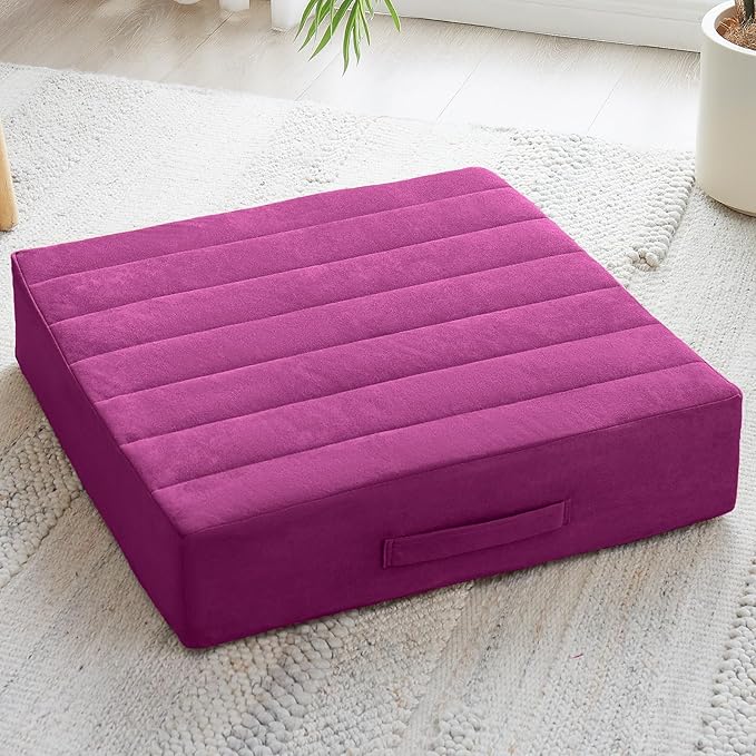 22 inches Floor Pillow for Adults - Large Meditation Cushion with Thick Foam - Premium Outdoor Square Floor Cushion Seat - Yoga Pillow for Sitting On Floor - Purple