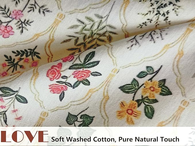 HAPPYHEIDI Large Floral Cotton Makeup Bag Cosmetic Travel Pouch, Make Up Purse Organizer, Canvas Lined Cute Grid Flower Show