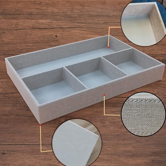 Desktop PU Leather Storage Rack, Proxy Parking tray, Dressing table Desktop Organizer, with 4 Compartments for Placing Mobile Phones, Remote controls, Cosmetics, Watches, and other Decorative trays.