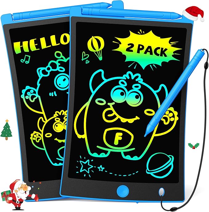TEKFUN 2 Pack LCD Writing Tablet with Stylus, 8.5in Erasable Doodle Board Mess Free Drawing Pad for Kids, Car Trip Educational Toys Birthday Christmas Gift for 3 4 5 6 7 Girls Boys (2*Blue)