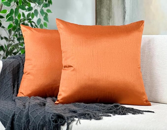 Aiking Home 18x18 Inches Faux Silk Square Throw Pillow Cover, Zipper Closure, Orange (Set of 2)
