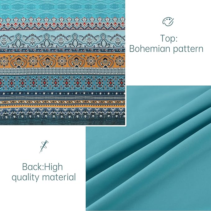 Cottolester Boho King Comforter Set 8 Pieces,Teal and Yellow Bohemian Comforter Paisley Striped Bed in A Bag,Soft Microfiber Bedding Set for All Season