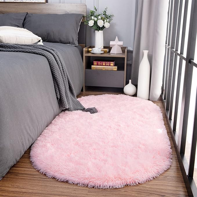 Noahas Fluffy Pink Rugs for Bedroom Girls,2.6' x 5.3' Oval Shaggy Fuzzy Living Room Carpet,Soft Area Rugs for Kids Room,Thick Plush Bedside Nursery Rug,Cute Room Decor for Teen Girls