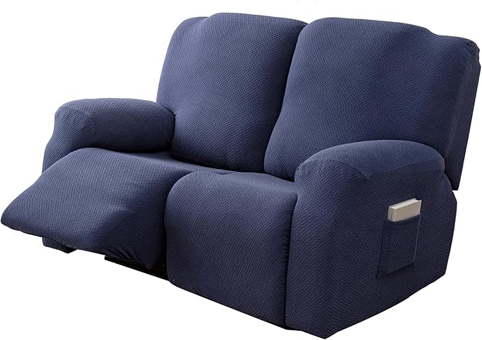 Genina Recliner Loveseat Cover Stretch Couch Covers Sofa slipcover for 2 Seat Reclining Couch Thick Jacquard Furniture Protector (Navy Blue)