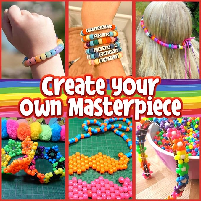 Goody King Jewelry Making Kit Beads for Bracelets - 5000+pcs Bead Craft Kit Set, Glass Pony Seed Letter Alphabet DIY Art and Craft - Gift for Her Women Kid Age 6 7 8 9 (9mm)