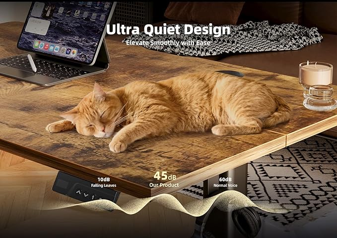 YDN Electric Standing Desk Adjustable Height, 40 x 24 Inches Stand up Desk with Cable Management, Home Office Desks with Splice Board & Black Frame, Rustic Brown Top