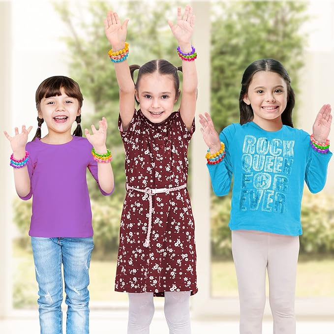ArtCreativity Bead Bracelets for Kids- 12 Pack- Toy Jewelry Wristbands for Girls- Assorted Colors- Cute Birthday Favors, Party Decorations and Giveaways, Goody Bag Fillers, Dress Up Accessories