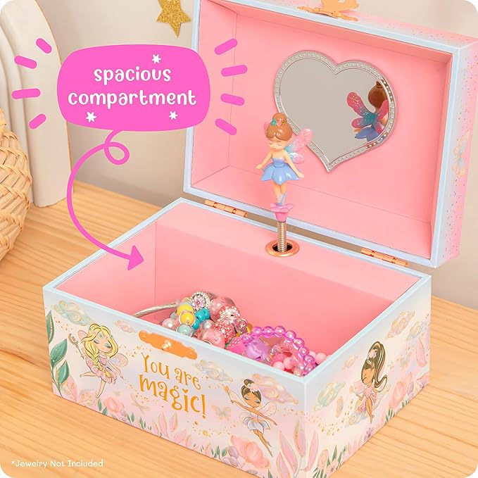 Giggle & Honey Musical Fairy Jewelry Box for Girls - Kids Music Box with Spinning Fairy and Mirror, Princess Birthday Gifts for Little Girls, Childrens Jewelry Boxes for Ages 3-10 - 6 x 4.7 x 3.5 in