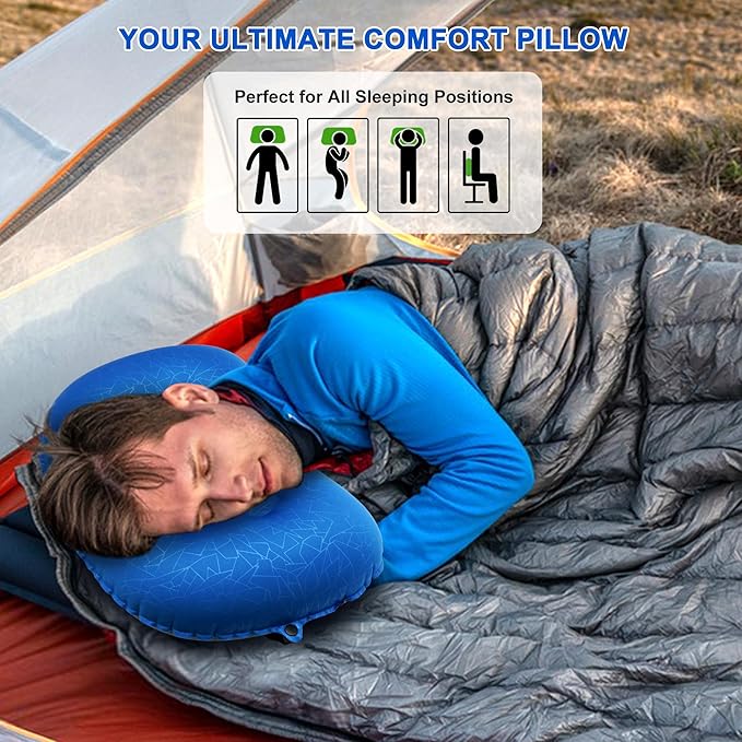 BreezCamp Inflatable Camping Pillow, Travel Blow Up Air Pillow, Neck Lumbar Support Ultralight Compact Pillow for Outdoor Hiking Backpacking Car Beach Airplane Sleeping Essentials, Navy Blue