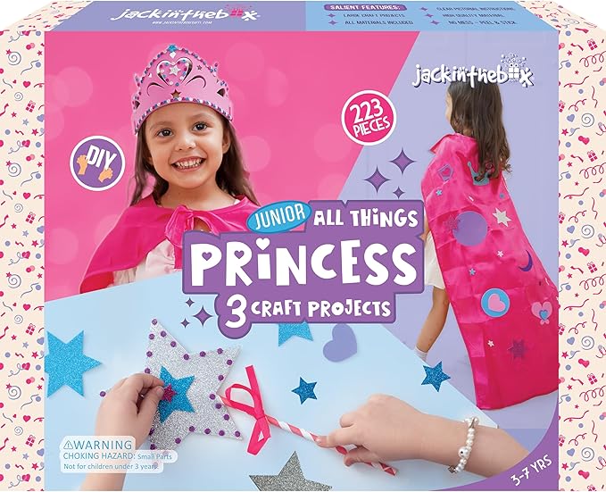 jackinthebox Princess Themed Arts and Crafts for Girls - Make a Cape, Tiara and Wand, Best Gift for Girls Ages 5 6 7 8 Years, 3 Craft Projects in 1 Box..